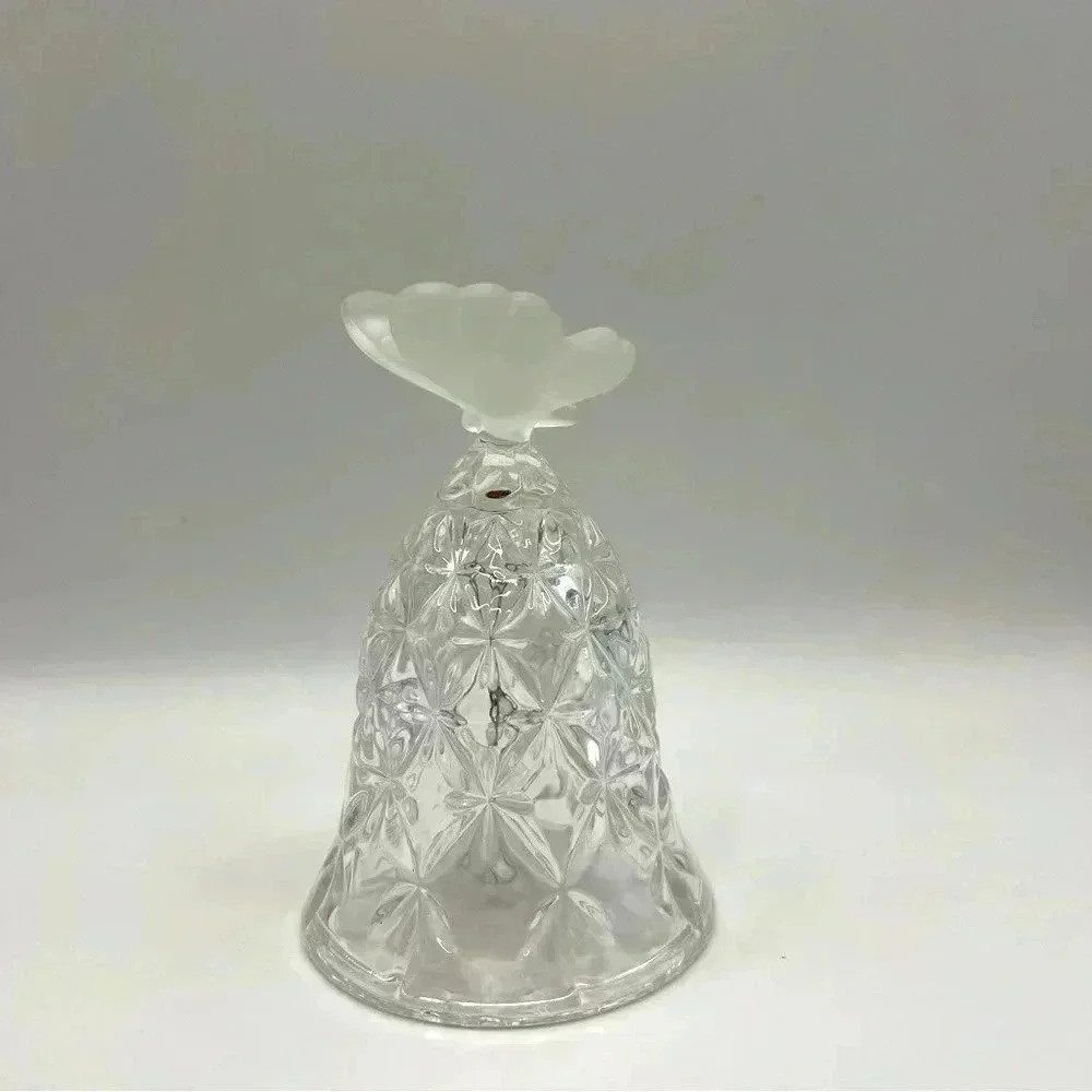 Vintage Crystal Butterfly Bell Hofbaur Germany Frosted 5” Etched